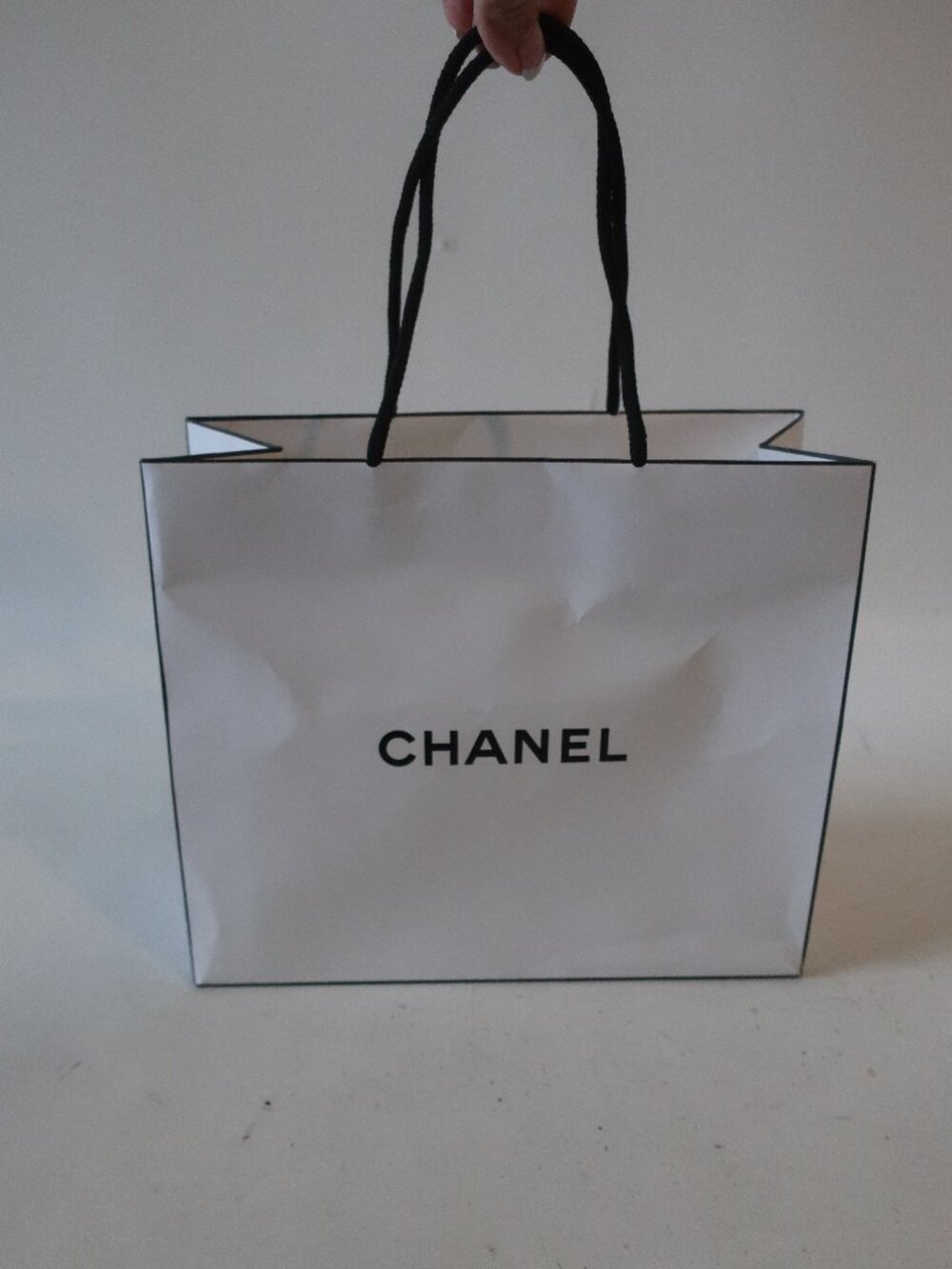 Authentic Womens Chanel White Black Logo Paper Gift Shopping Bag